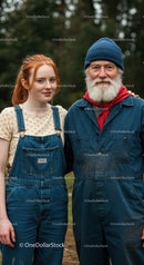 Father and Daughter in Matching Denim Overalls Outdoors