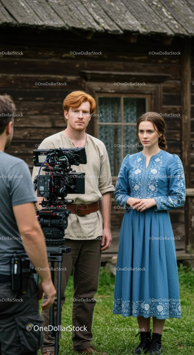 Actors in Historical Costume on Outdoor Film Set