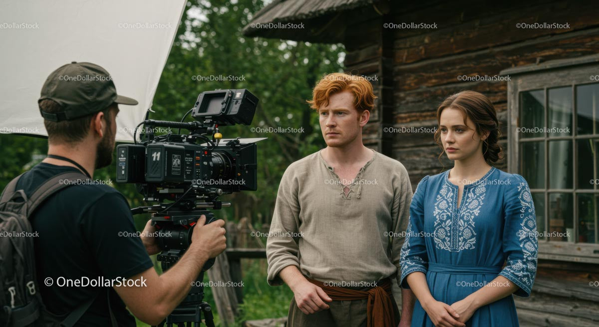 Actors in Historical Costumes on a Film Set