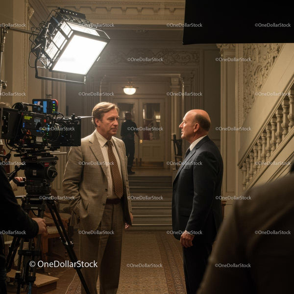 Actors Conversing on an Elegant Film Set