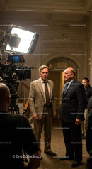 Actors in Dialogue on a Movie Set with Film Crew
