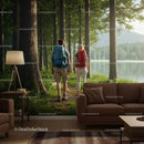 Couple Hiking Through Scenic Forest by Tranquil Lake