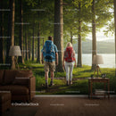 Couple Hiking Through Serene Forest Path Near Lake