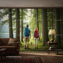 Couple Hiking Through Lush Green Forest Path