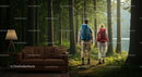 Couple Hiking Through Lush Green Forest Together