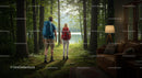 Couple Hiking Through Scenic Forest Towards Tranquil Lake