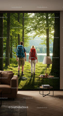 Couple Hiking Through a Sunlit Forest