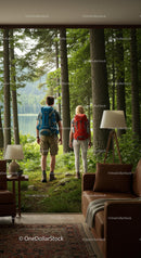 Couple Hiking Through a Sunlit Forest