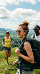 Group of Friends Hiking in Scenic Mountain Landscape