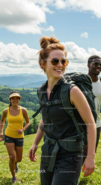Group of Friends Hiking in Scenic Mountain Landscape