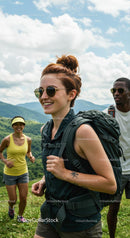 Group of Friends Hiking in Scenic Mountain Landscape