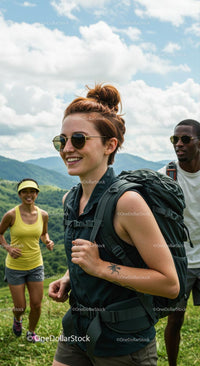 Group of Friends Hiking in Scenic Mountain Landscape