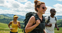 Group of Friends Enjoying a Summer Hike in the Mountains