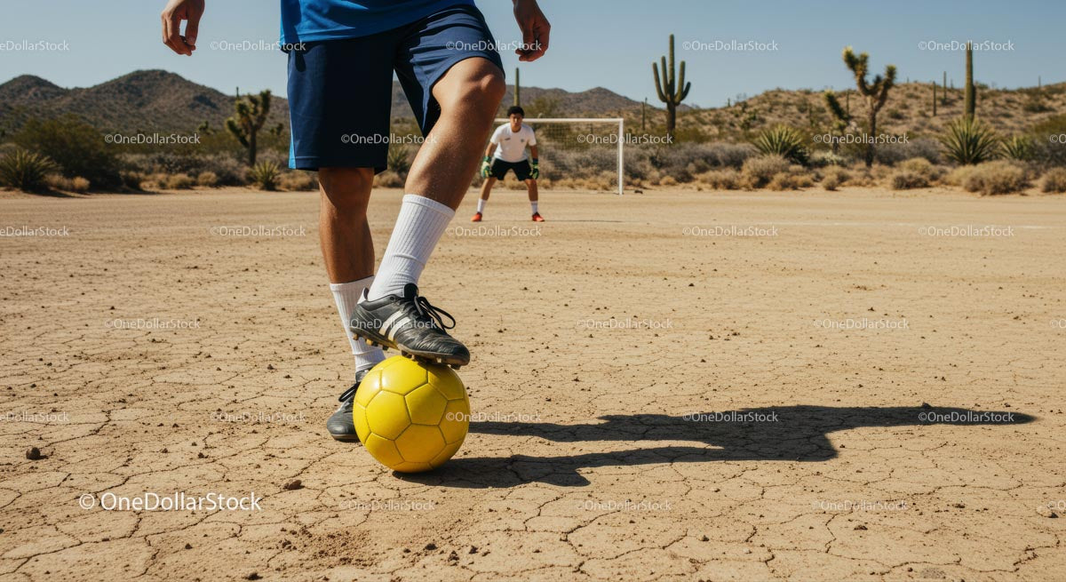 Soccer Game on a Sunlit Desert Field