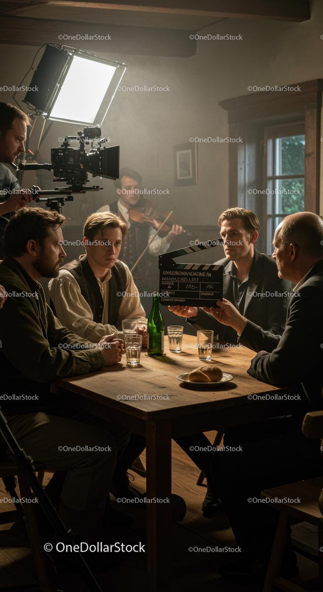 Actors and Crew Collaborating on Film Set