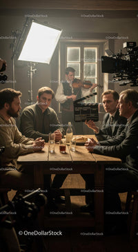 Vintage Film Set with Actors and Violinist