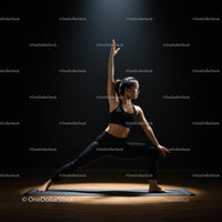 Focused Woman Practicing Yoga Pose in Dimly Lit Studio