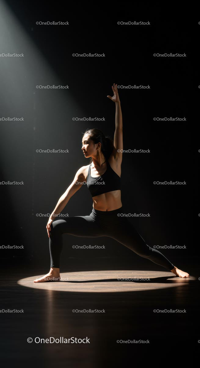 Woman Practicing Yoga Pose in Dramatic Spotlight