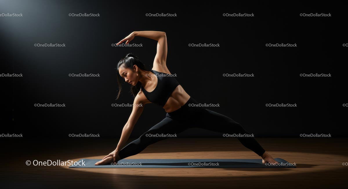 Female Athlete Practicing Yoga in Studio Lighting