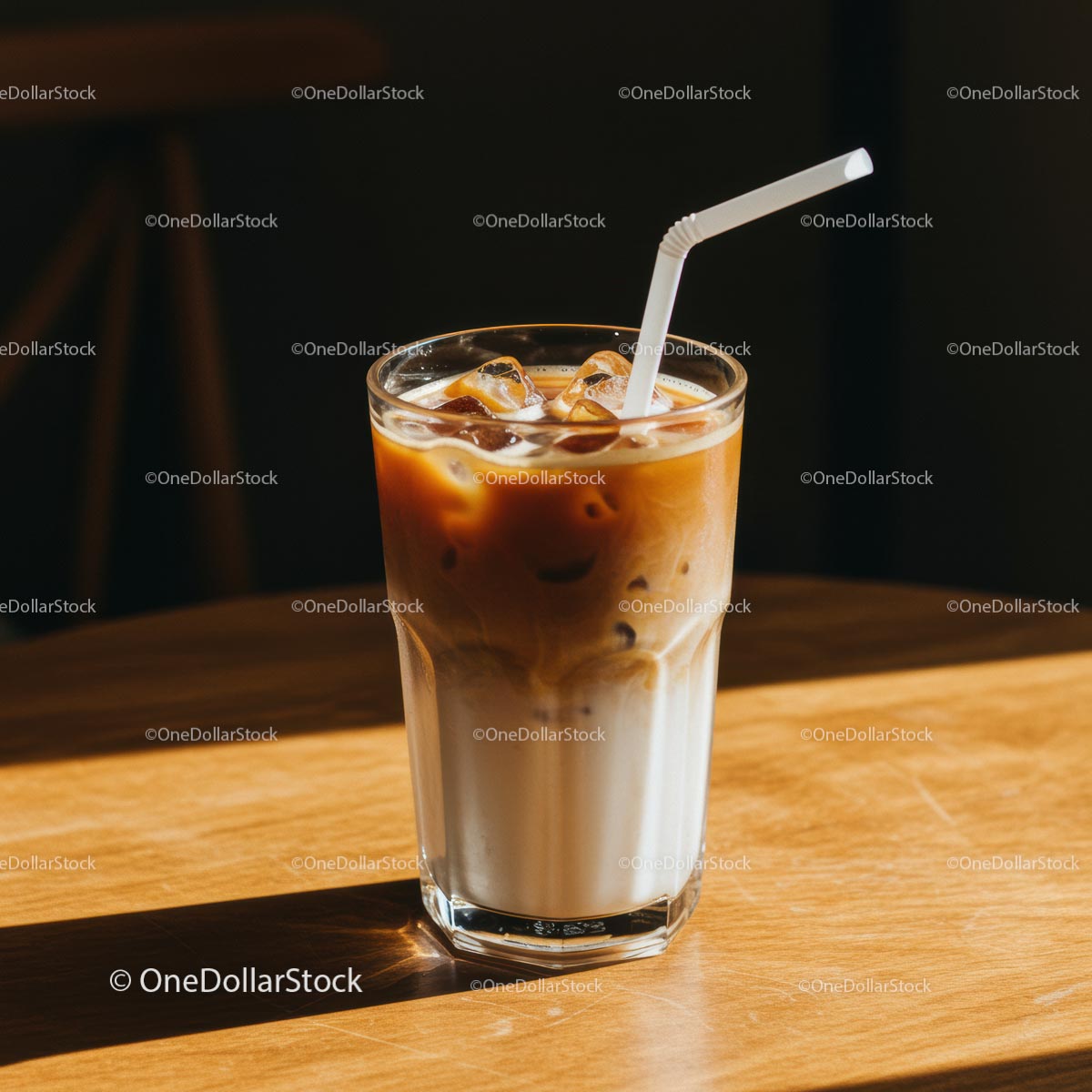 Refreshing Iced Coffee on Sunlit Wooden Table