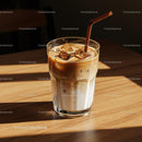 Refreshing Iced Coffee with Milk on Wooden Table
