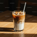 Iced Coffee with Straw on Sunlit Wooden Table