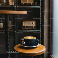 Latte with Art in a Cozy Vintage Cafe