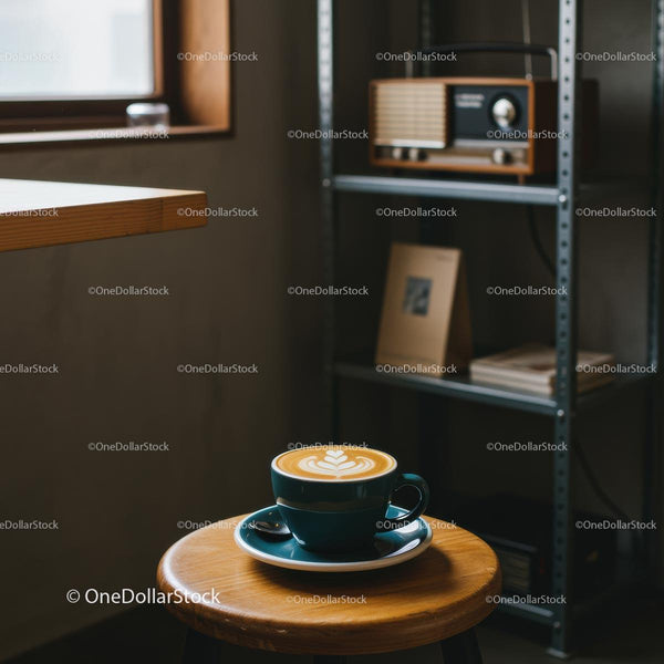 Przytulna kawiarnia z latte art i vintage radiem