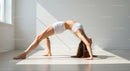 Woman Practicing Backbend Yoga Pose in Sunlit Room