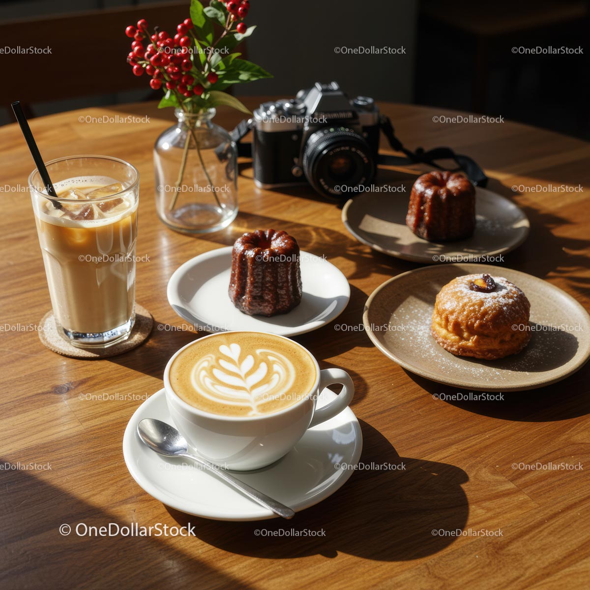 Gourmet Coffee and French Pastries on Sunny Table