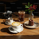 Breakfast Coffee and Pastry with Red Berries on Wooden Table