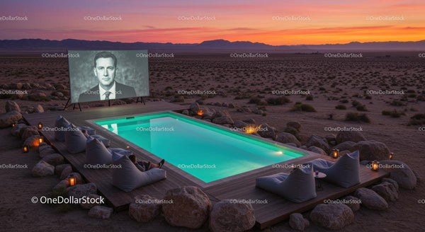 Outdoor Cinema by Pool in Tranquil Desert Setting