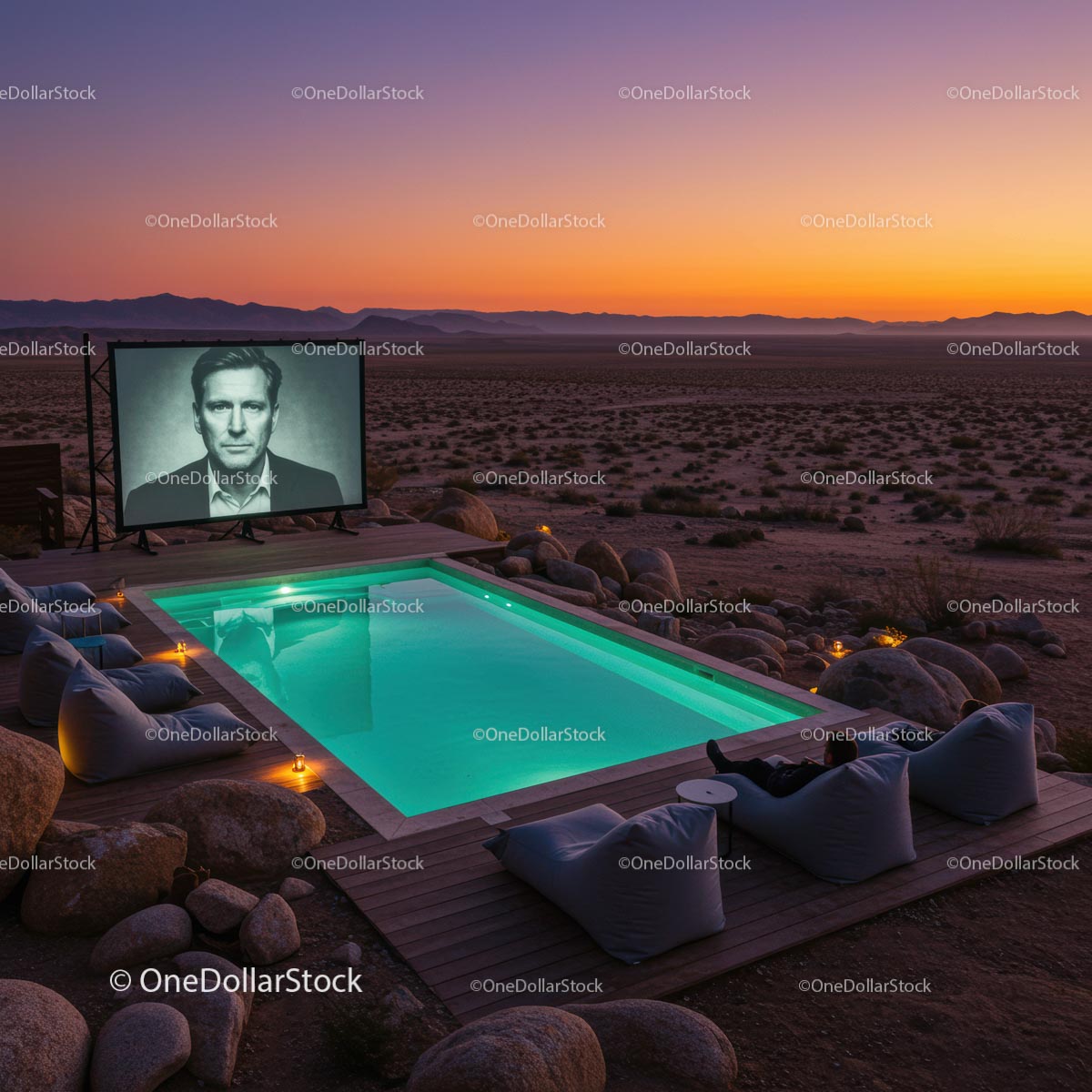 Desert Sunset Cinema by a Luxurious Poolside