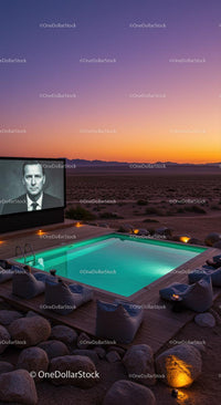 Luxury Outdoor Cinema by Desert Pool at Sunset