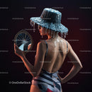 Futuristic Woman with Dripping Hat and Broken Mirror