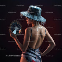 Futuristic Woman with Dripping Hat and Broken Mirror