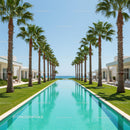 Palm-Lined Infinity Pool Leading to Ocean Bliss