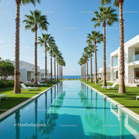 Luxurious Palm-Lined Poolside with Ocean View