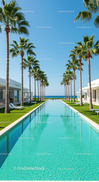 Luxurious Infinity Pool with Palm Trees by the Ocean