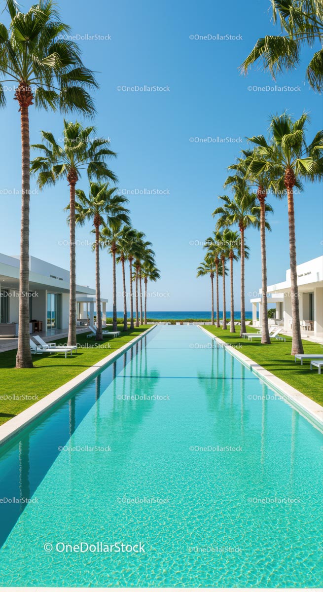 Luxurious Infinity Pool with Palm Trees by the Ocean