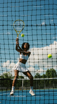 Female Tennis Player in Action at Sunny Outdoor Court