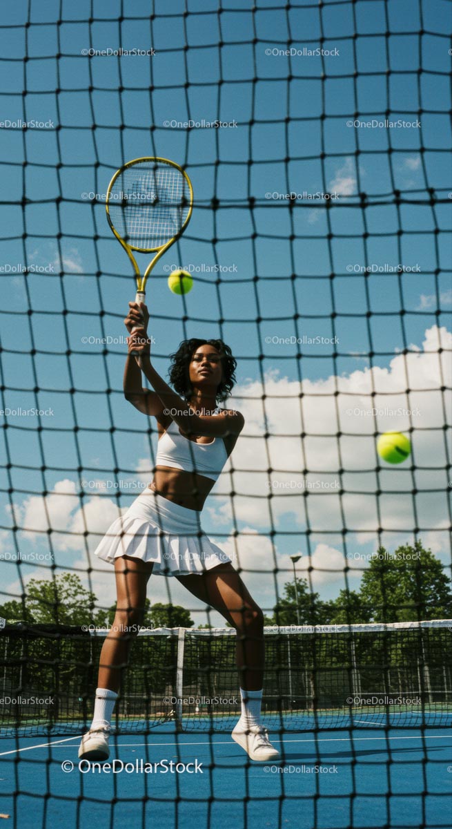 Female Tennis Player in Action at Sunny Outdoor Court
