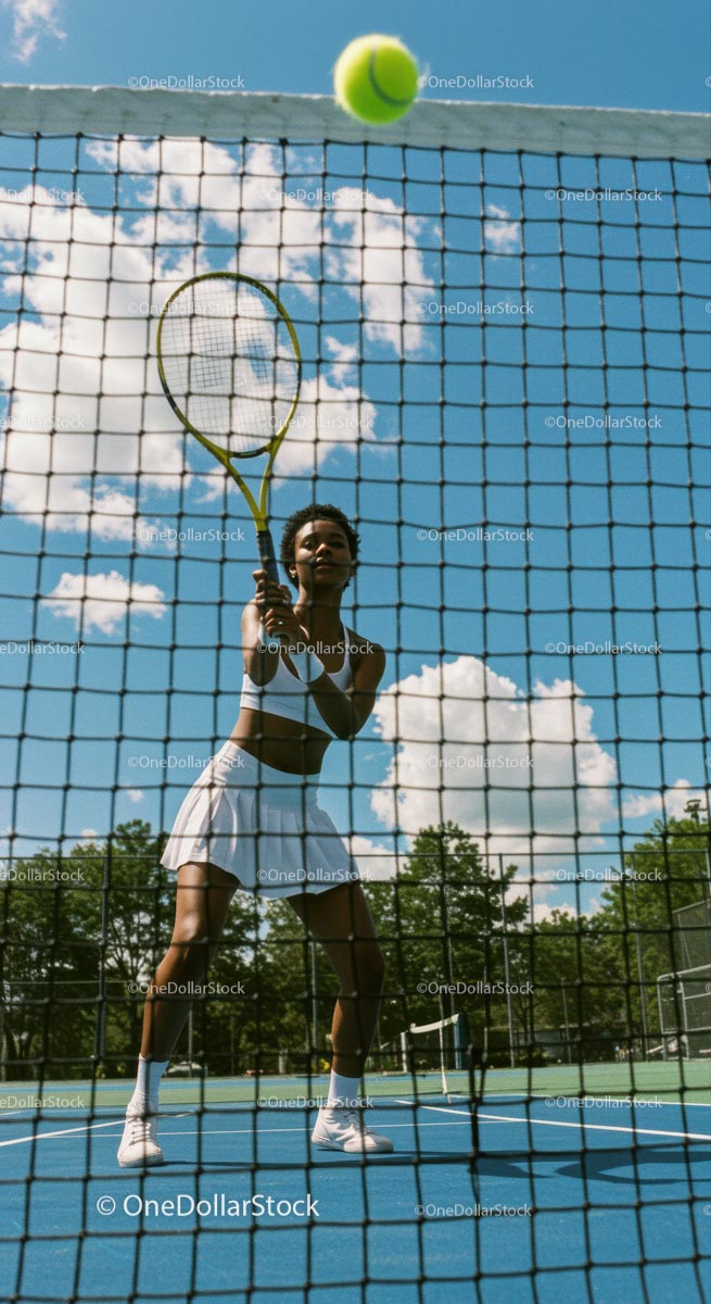 Female Tennis Player in Action at Sunny Outdoor Court