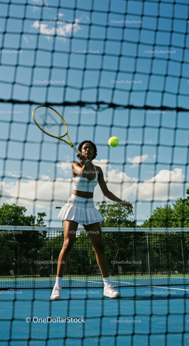 Female Tennis Player in Action at Sunny Outdoor Court