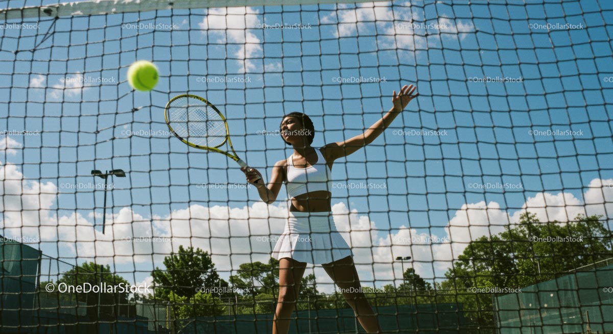 Female Tennis Player in Action on a Sunny Court