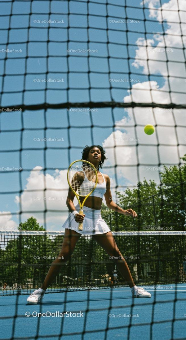 Female Athlete with Tennis Racket on Sunny Court