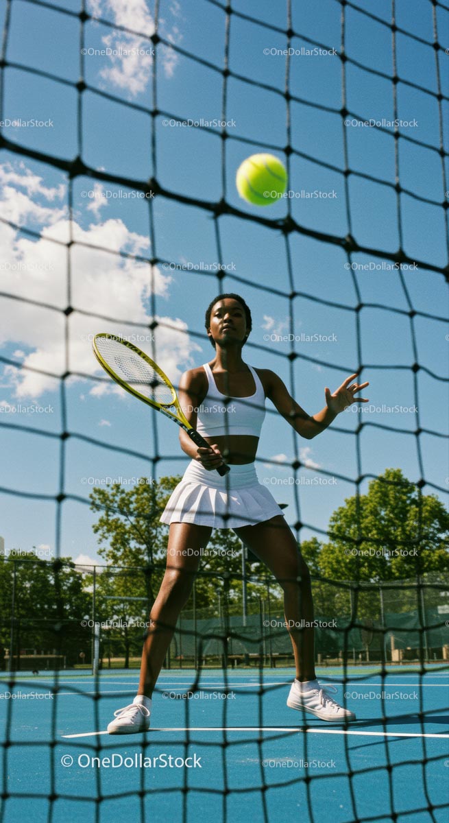 Female Tennis Player in Action at Sunny Outdoor Court