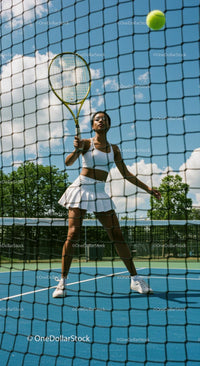 Female Tennis Player in Action at Sunny Outdoor Court