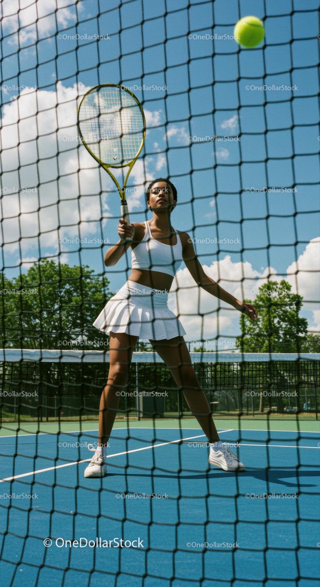 Female Tennis Player in Action at Sunny Outdoor Court