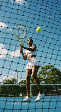 Female Tennis Player in Action at Sunny Outdoor Court